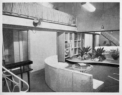An interior view of Gwen Gillam’s frock shop in the Brisbane Arcade in 1950. The elaborate interior, designed by the architect David B. Bell, was featured in the journal Architecture, Building, Engineering as an example of shop modernisation in Brisbane at that time. Image from Architecture, Building, Engineering, No. 6, Volume 28, June 1950. Courtesy of the Fryer Library, University of Queensland.