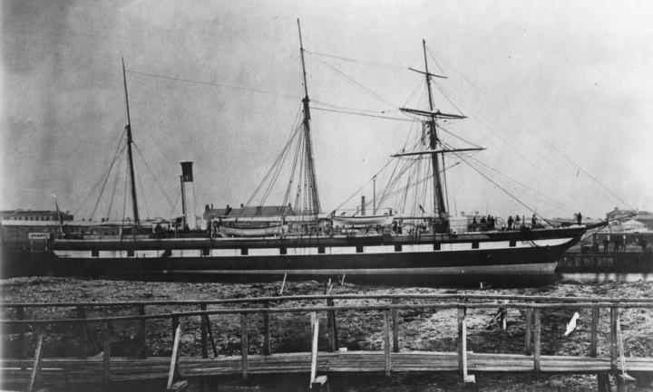 SS Gothenburg docked at Port Adelaide wharf after her lengthening in 1873.